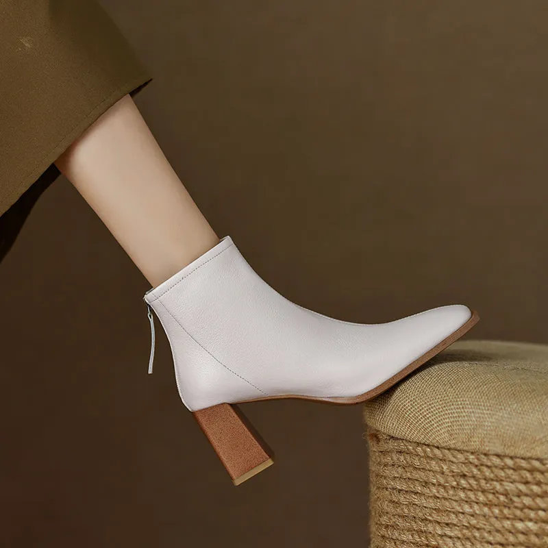 Hayes White Block Heel Ankle Booties