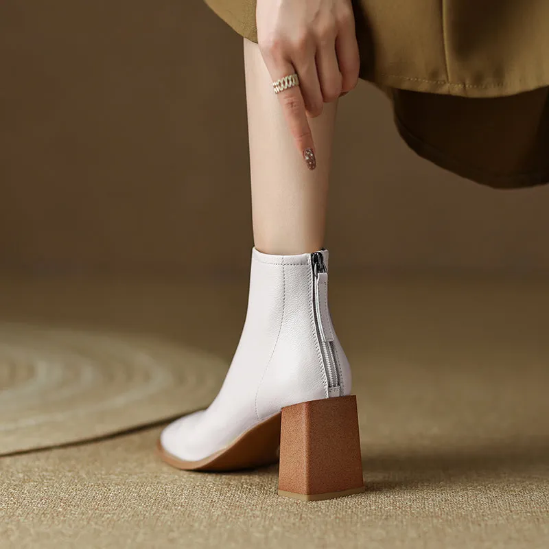 Hayes White Block Heel Ankle Booties