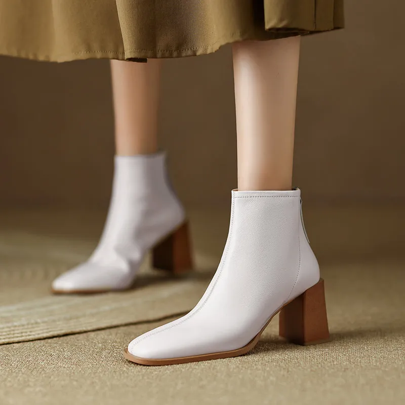 Hayes White Block Heel Ankle Booties