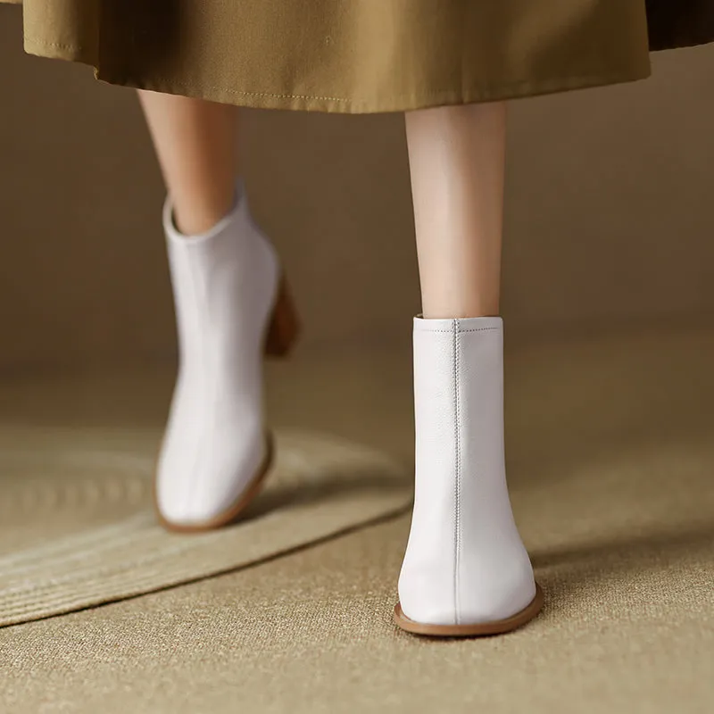 Hayes White Block Heel Ankle Booties