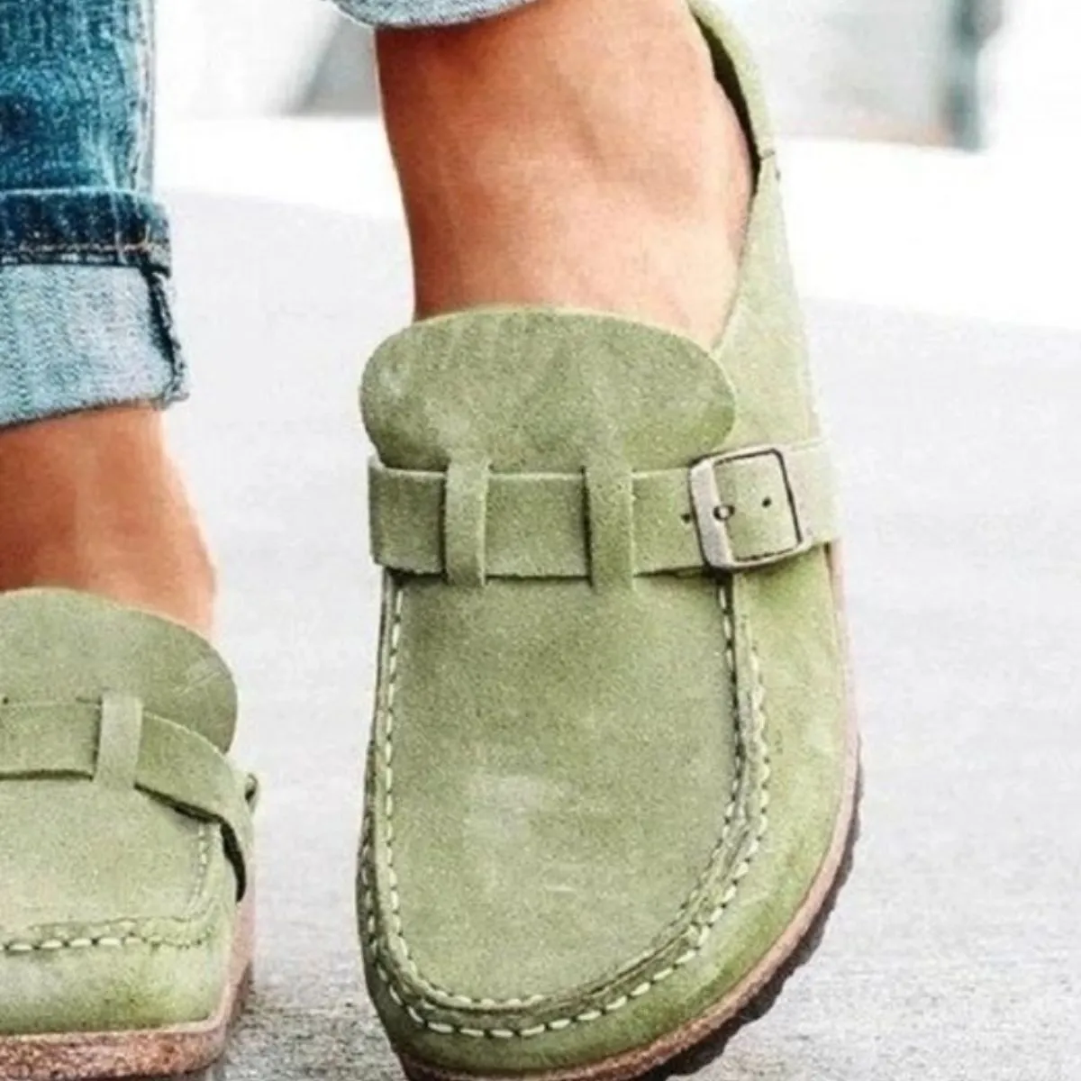 Hazel Blues® |  Round Toe Low Heel Buckle Sneakers