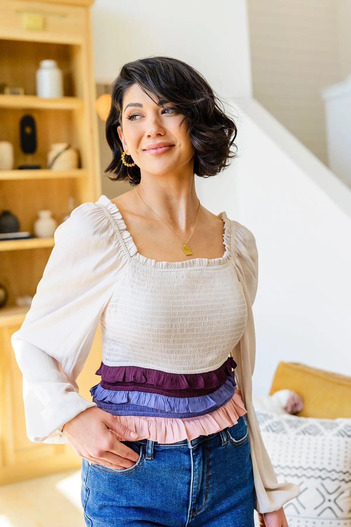 Hazel Blues® |  Shirley Smocked Ruffle Blouse