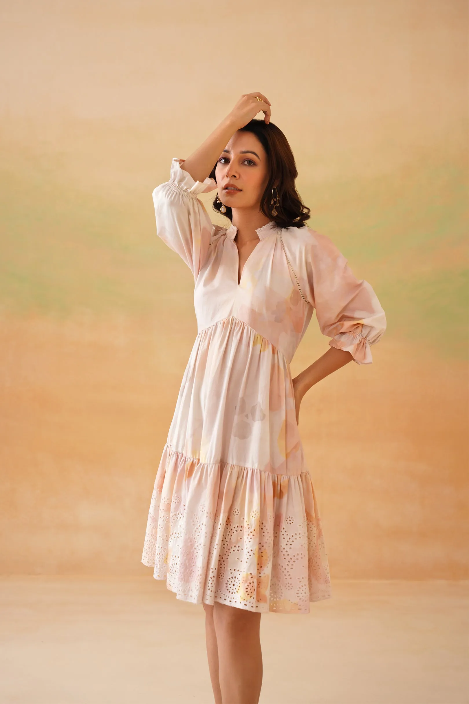 Hazy Bloom Short Tiered Dress