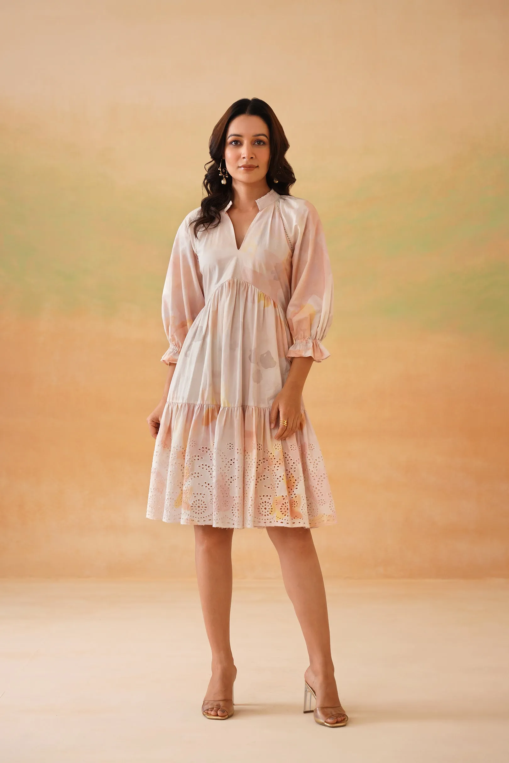 Hazy Bloom Short Tiered Dress