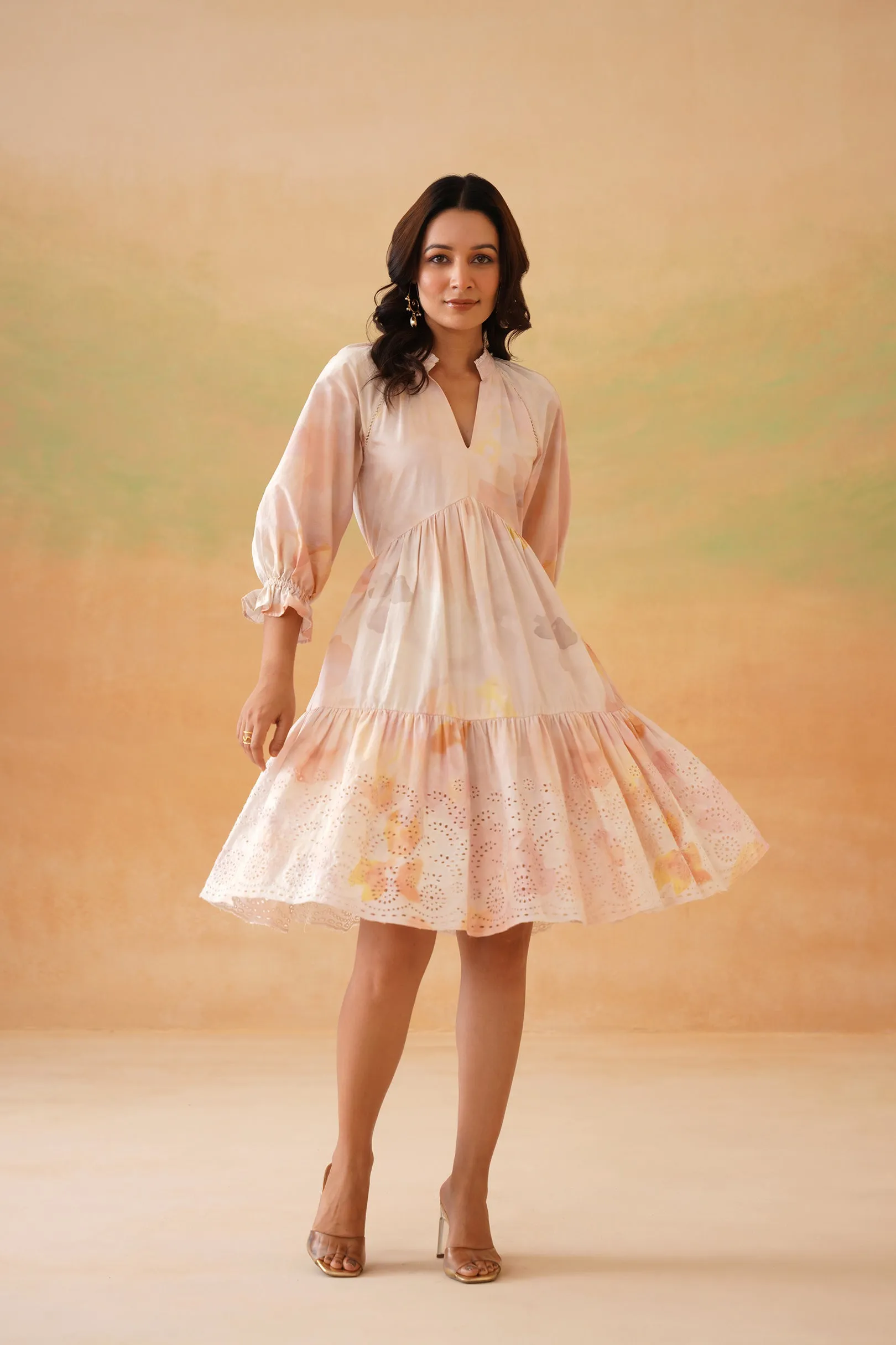 Hazy Bloom Short Tiered Dress