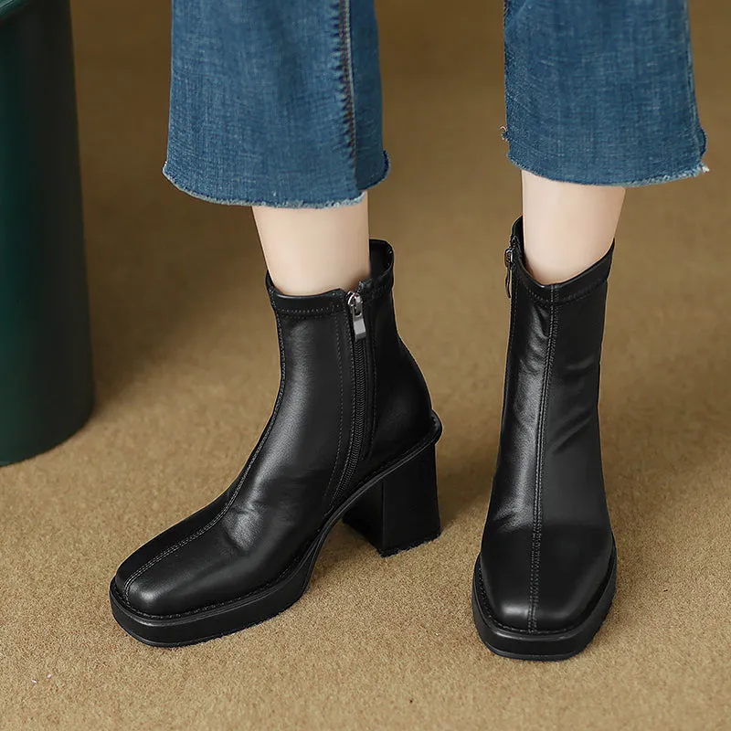 Isla Square Toe Platform Boots Black