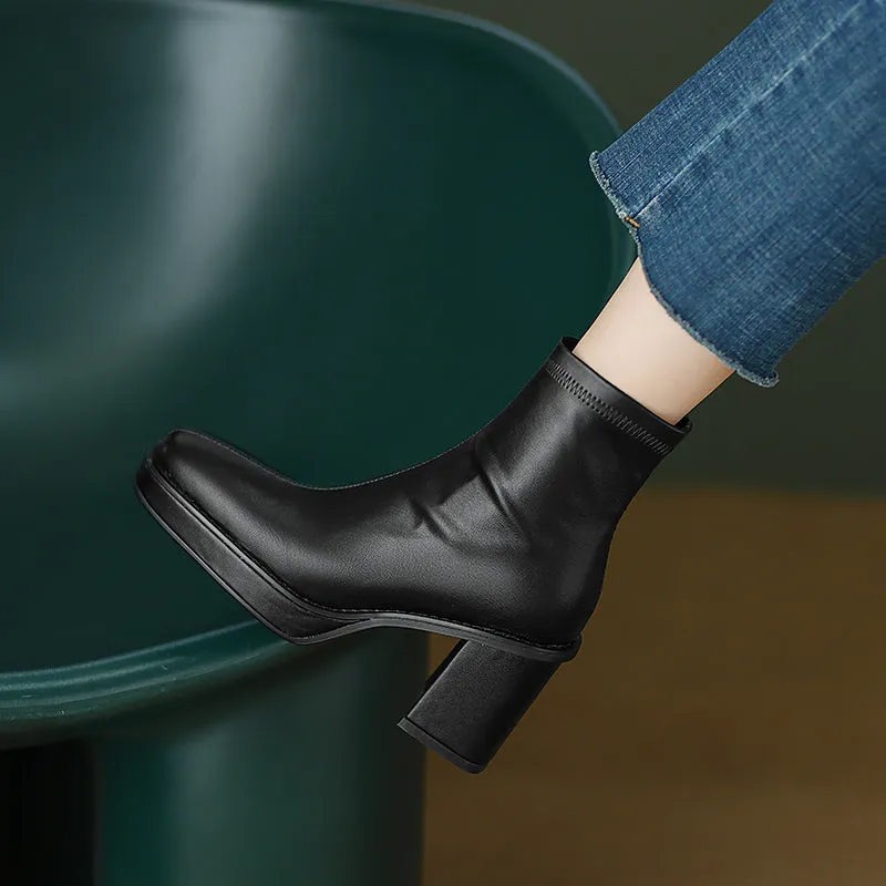 Isla Square Toe Platform Boots Black
