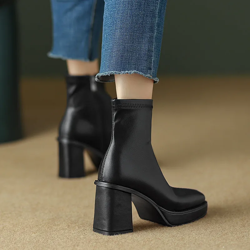 Isla Square Toe Platform Boots Black