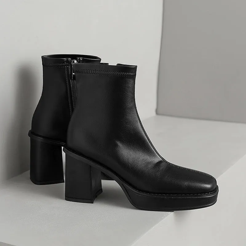 Isla Square Toe Platform Boots Black
