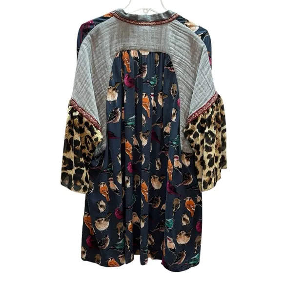 Ivy Jane Multicolor Pattern Kimono Jacket Mix Print Birds Animal Print Topper S