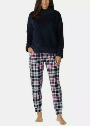 JANE & BLEECKER Women's Pink Navy Lounge Set Cozy Pajamas Sherpa NWT