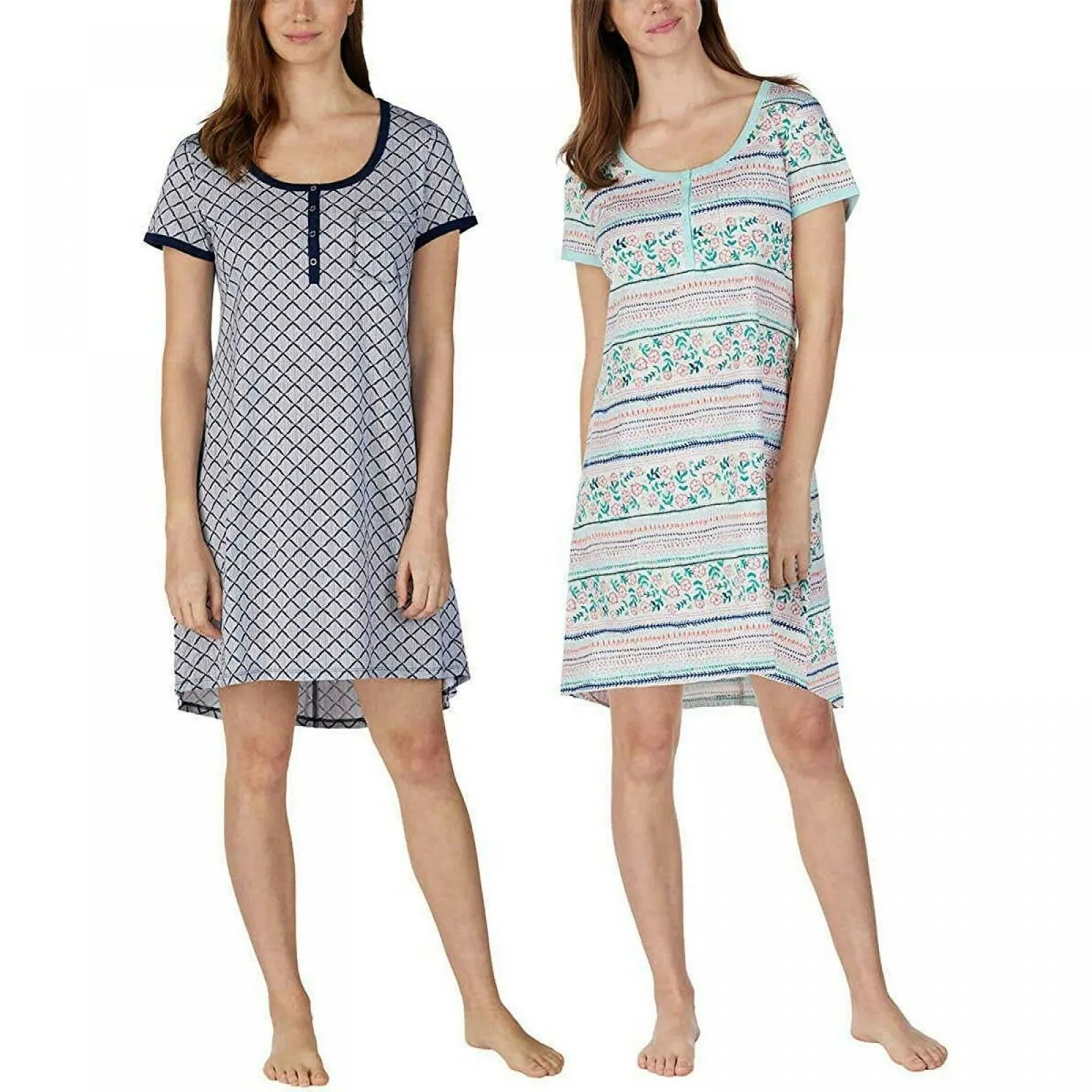 Jane and Bleecker Women's 2 Pack Pajama Henley Sleepshirts