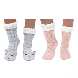 Jane and Bleecker Women's 2 Pack Sherpa Lined Slipper Socks