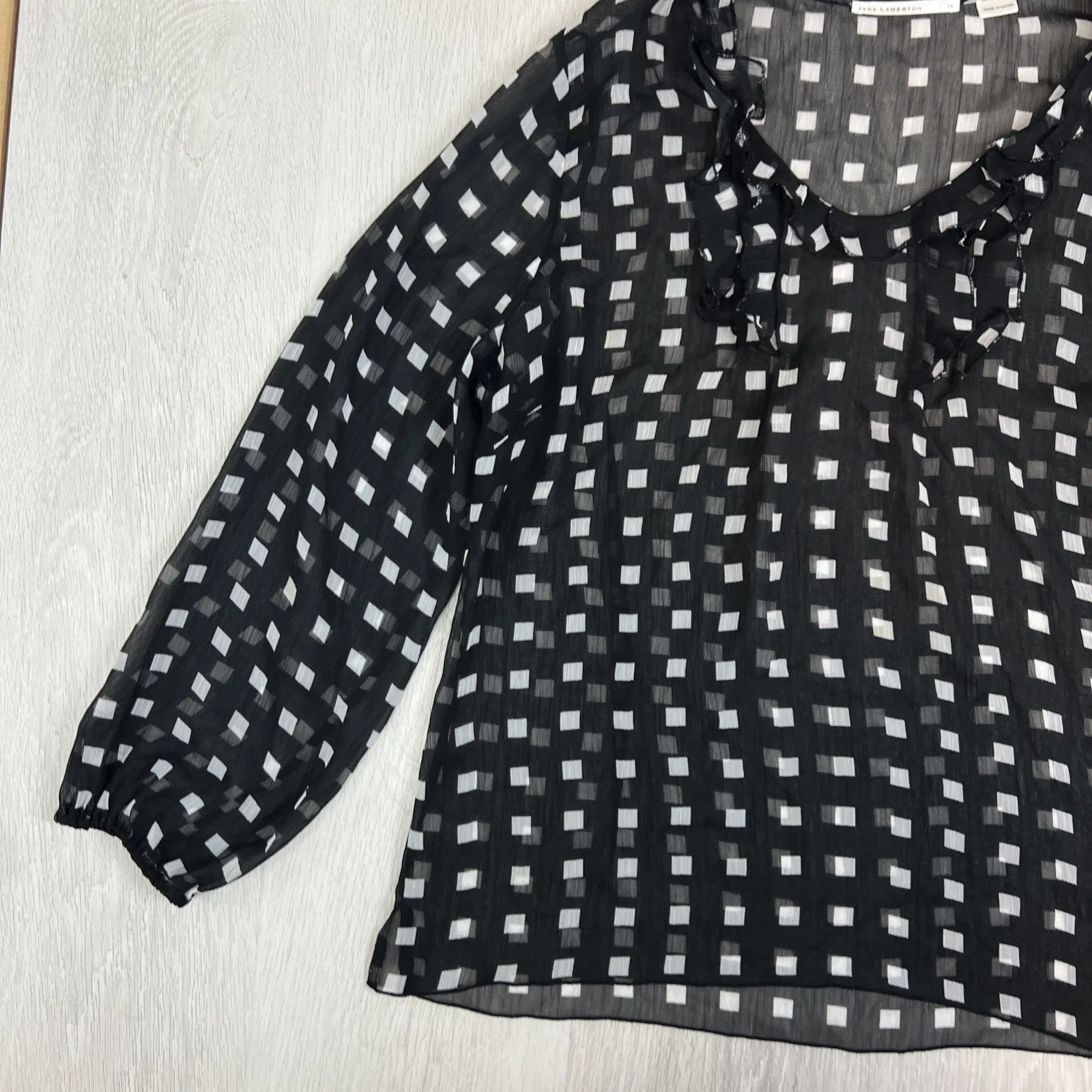 Jane Lamerton Womens Black Sheer Long Sleeve Top Blouse Size 14
