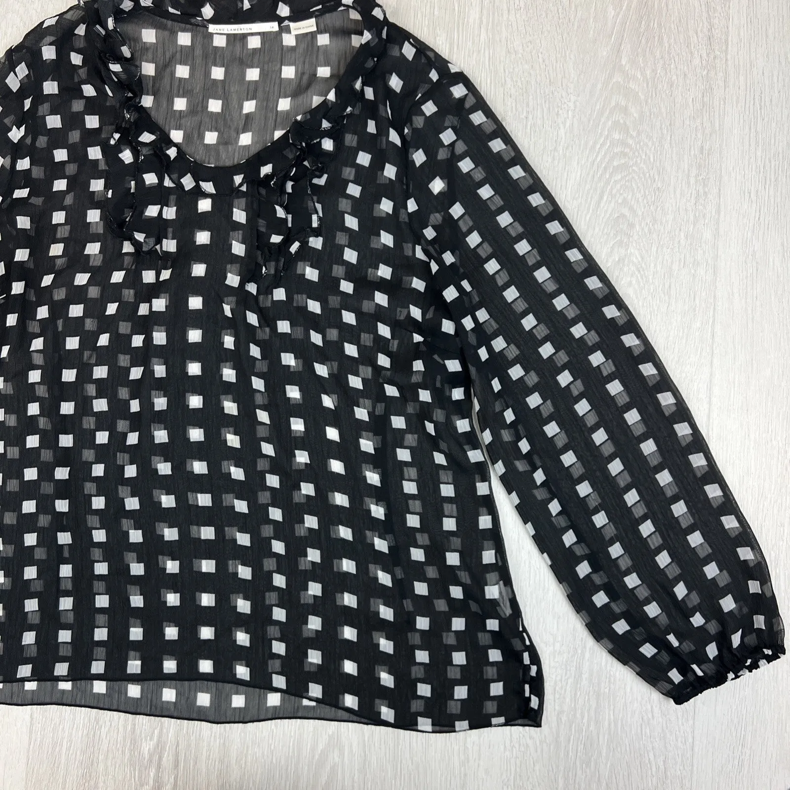 Jane Lamerton Womens Black Sheer Long Sleeve Top Blouse Size 14