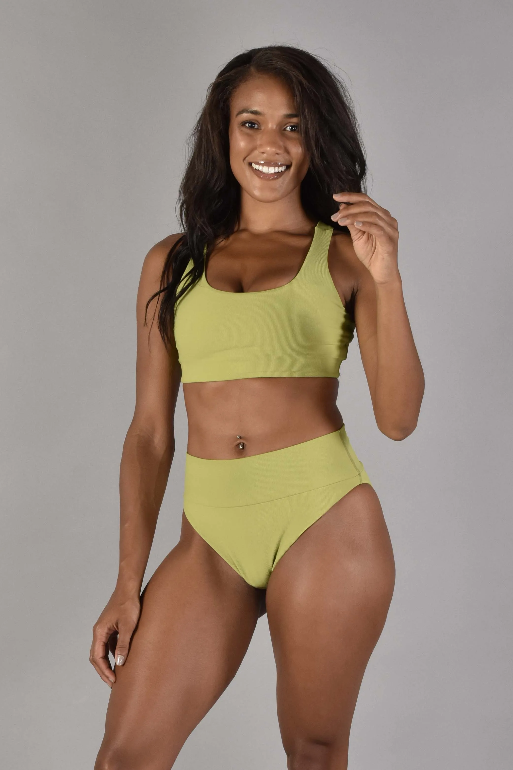 Jane Recycled Rib Sports Top in Leaf Green