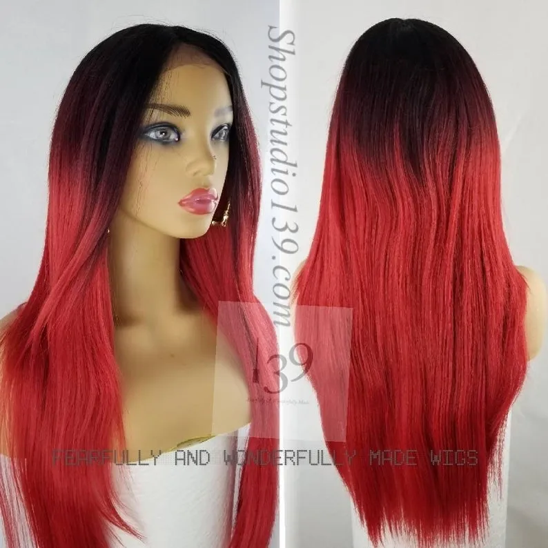 Jane Red ombre Blended lace front wig with shifting part perfect for all skin tones