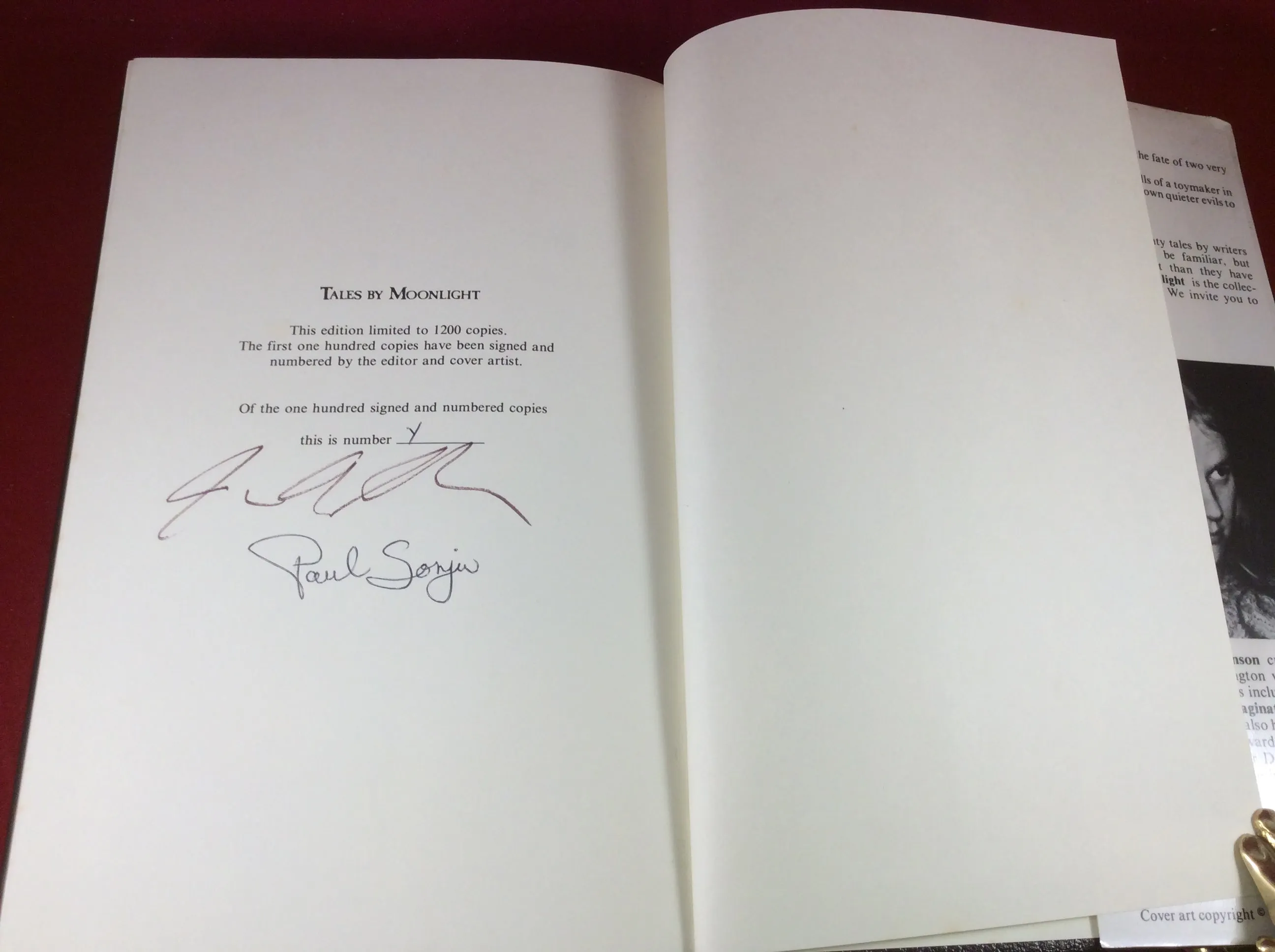 Jessica Amanda Salmonson (ed), Tales by Moonlight, Robert T. Garcia, 1983, Signed and Inscribed, Limited Edition.