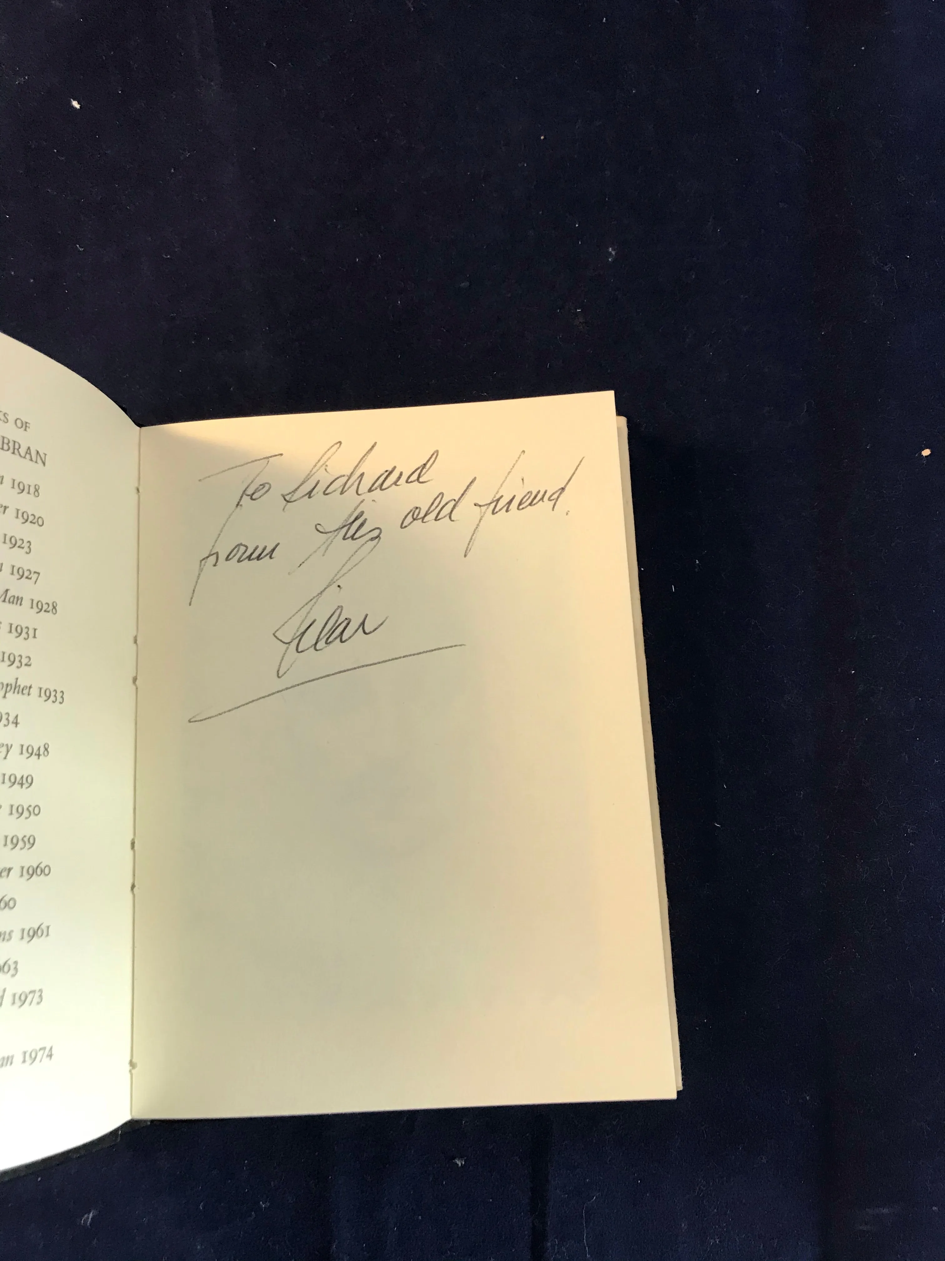 Kahlil Gibran - The Prophet, Heinemann, London, 1975, Inscribed by the Author to Richard Dalby