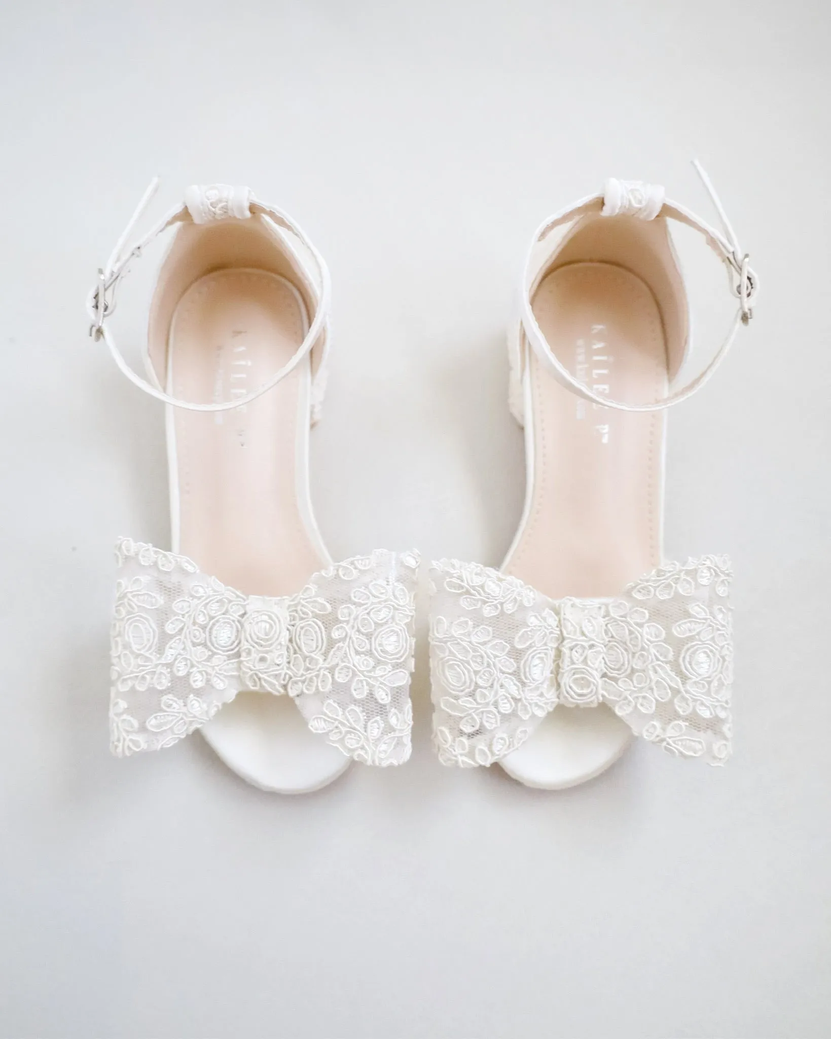 Lace Low Block Heel Girls Sandals with Oversized Crochet Lace Bow