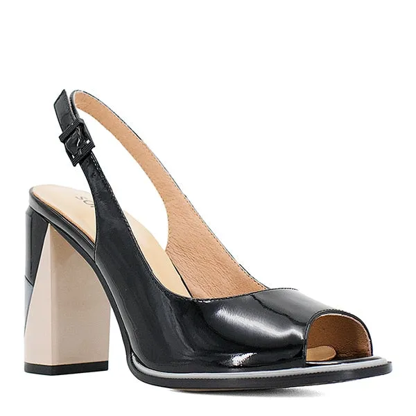 Lady Shoes Peep Toe Sandals Handmade Pumps Elegant Square High Heel solid Patent Leather Autumn Women Shoes