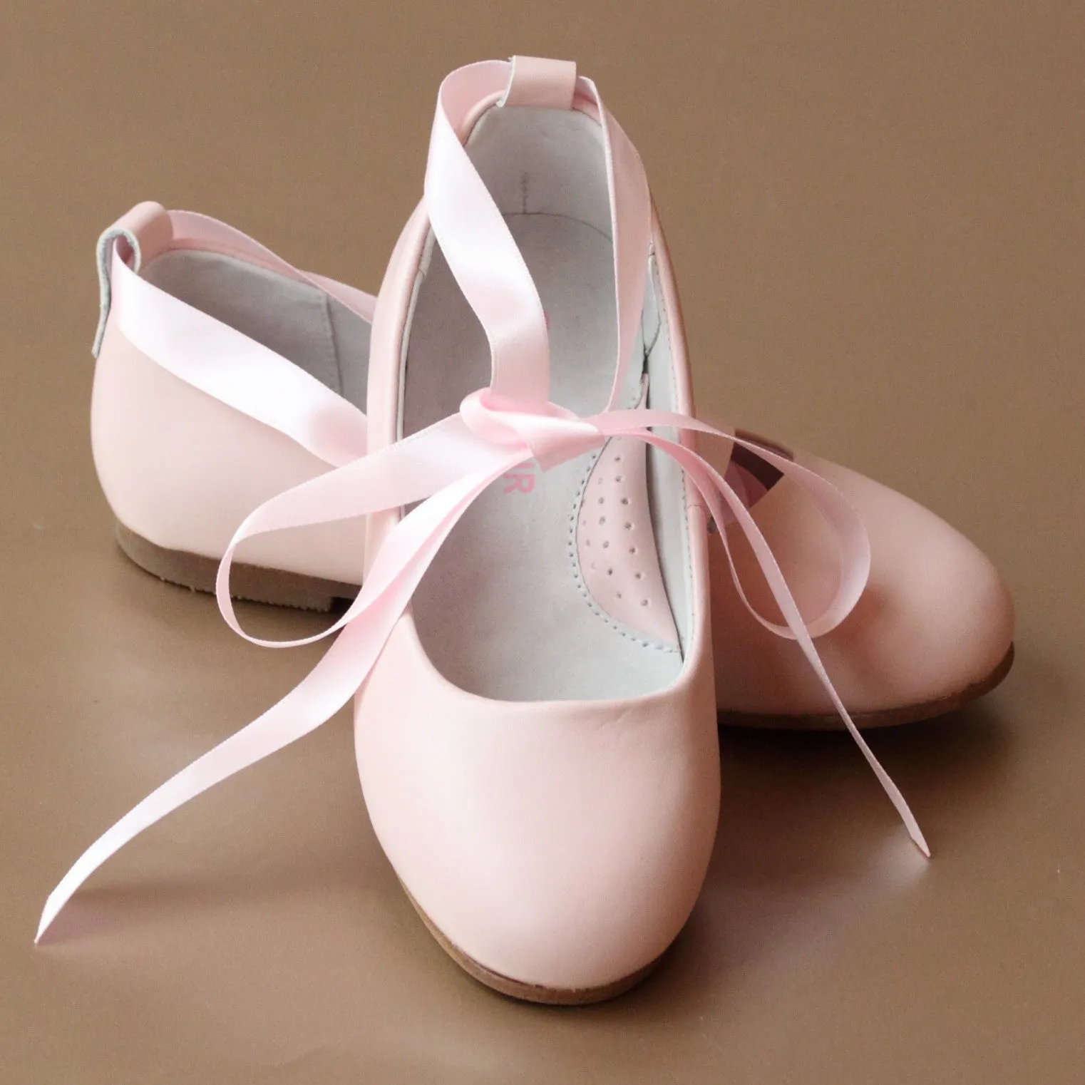 L'Amour Girls Ballet Leather Flat with Satin Strap