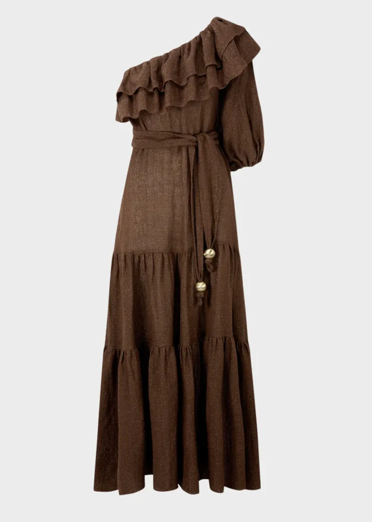 Lisa Marie Fernandez arden chocolate metallic gauze dress
