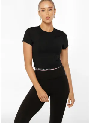 Lorna Jane Cutout Active Short Sleeve Crop Top - Black