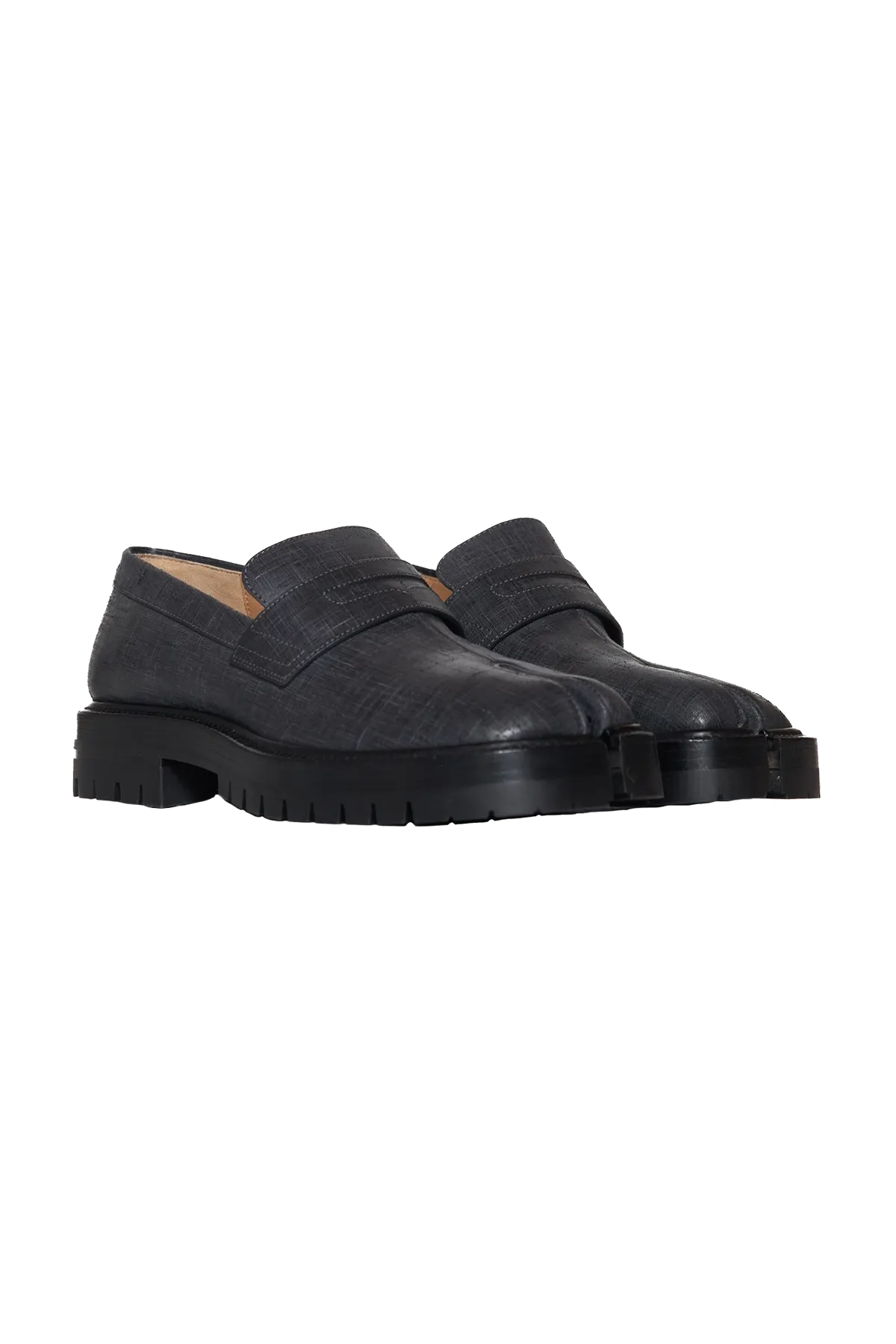 Maison Margiela Scratched Waxy Leather Tabi County Loafer Black