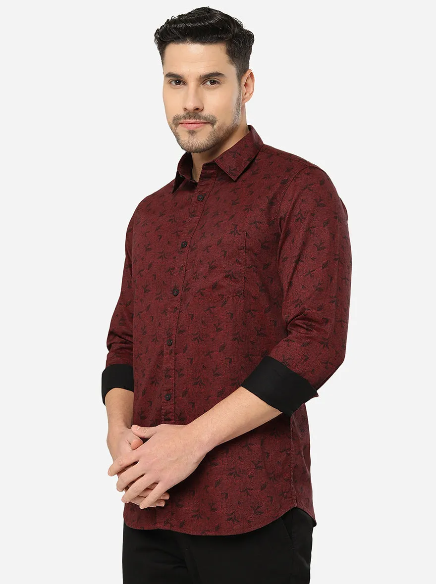 Maroon Printed Slim Fit Semi Casual Shirt | JadeBlue