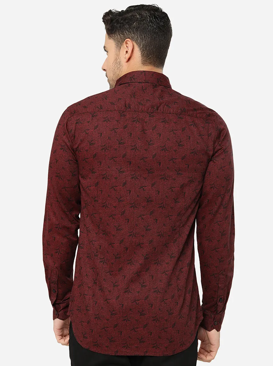 Maroon Printed Slim Fit Semi Casual Shirt | JadeBlue
