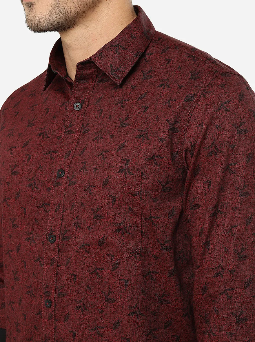 Maroon Printed Slim Fit Semi Casual Shirt | JadeBlue