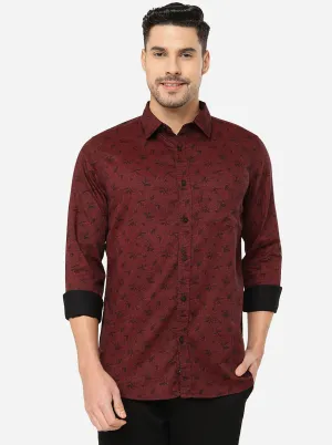Maroon Printed Slim Fit Semi Casual Shirt | JadeBlue