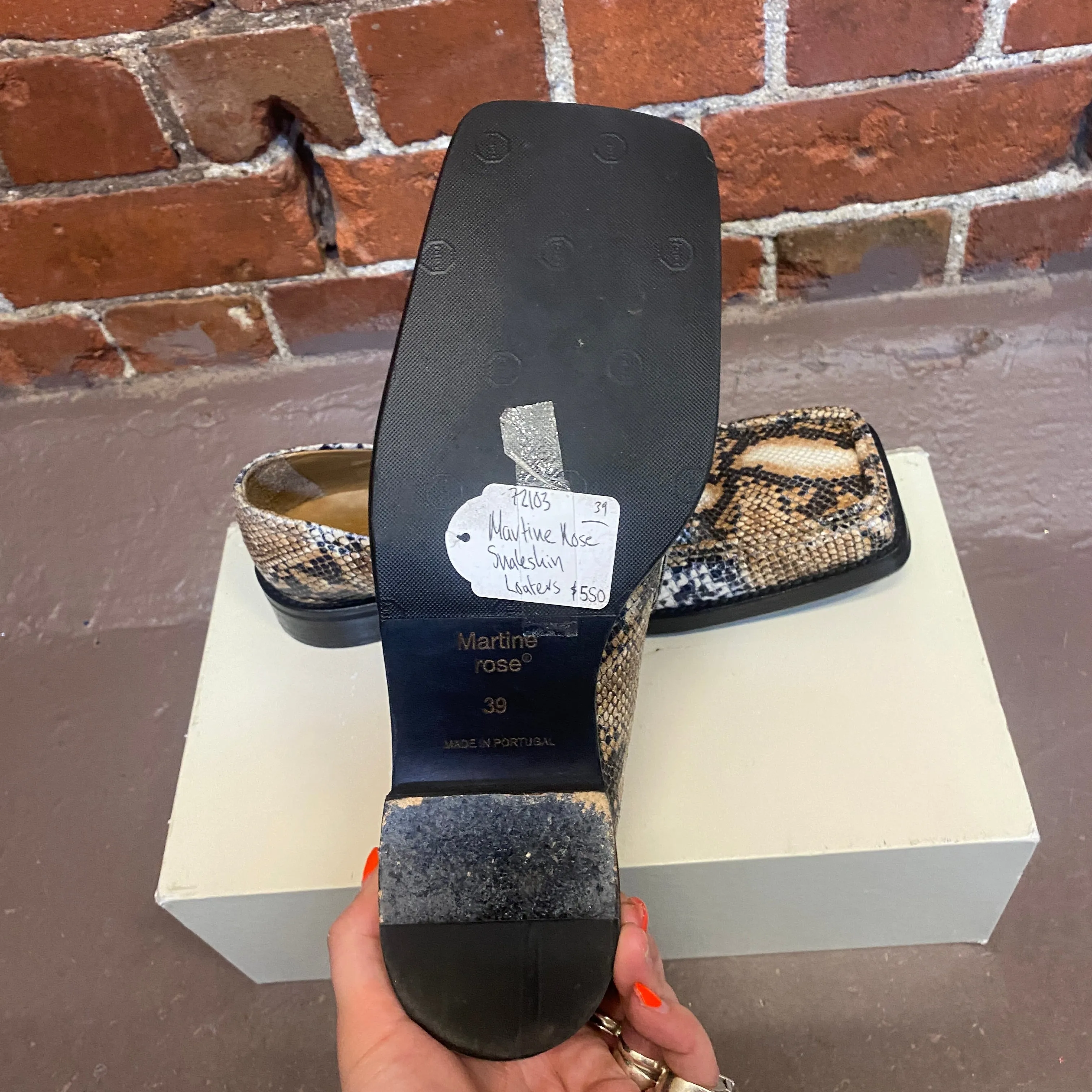 MARTINE ROSE snake print loafers
