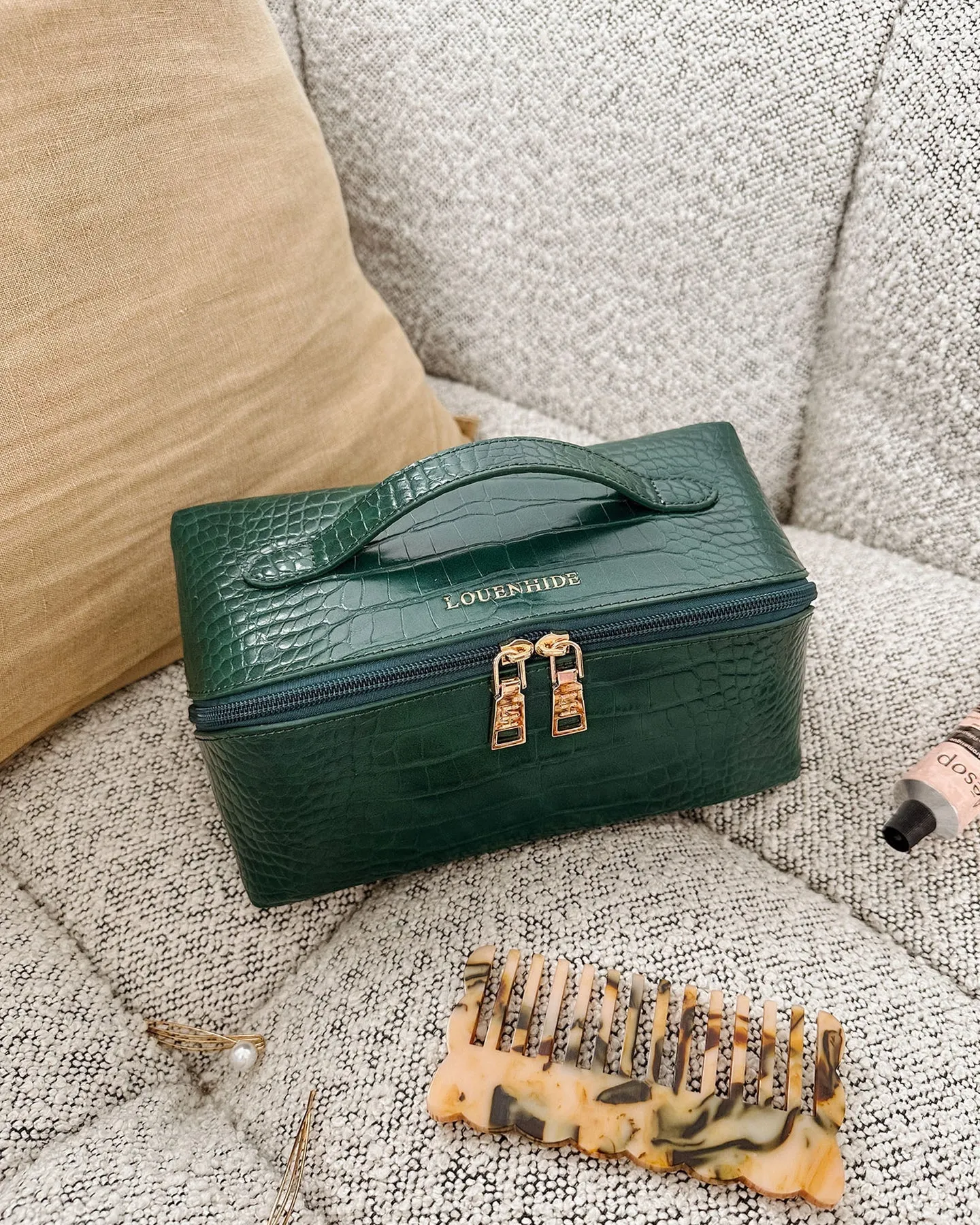 Mary Croc Forest Green Cosmetic Bag