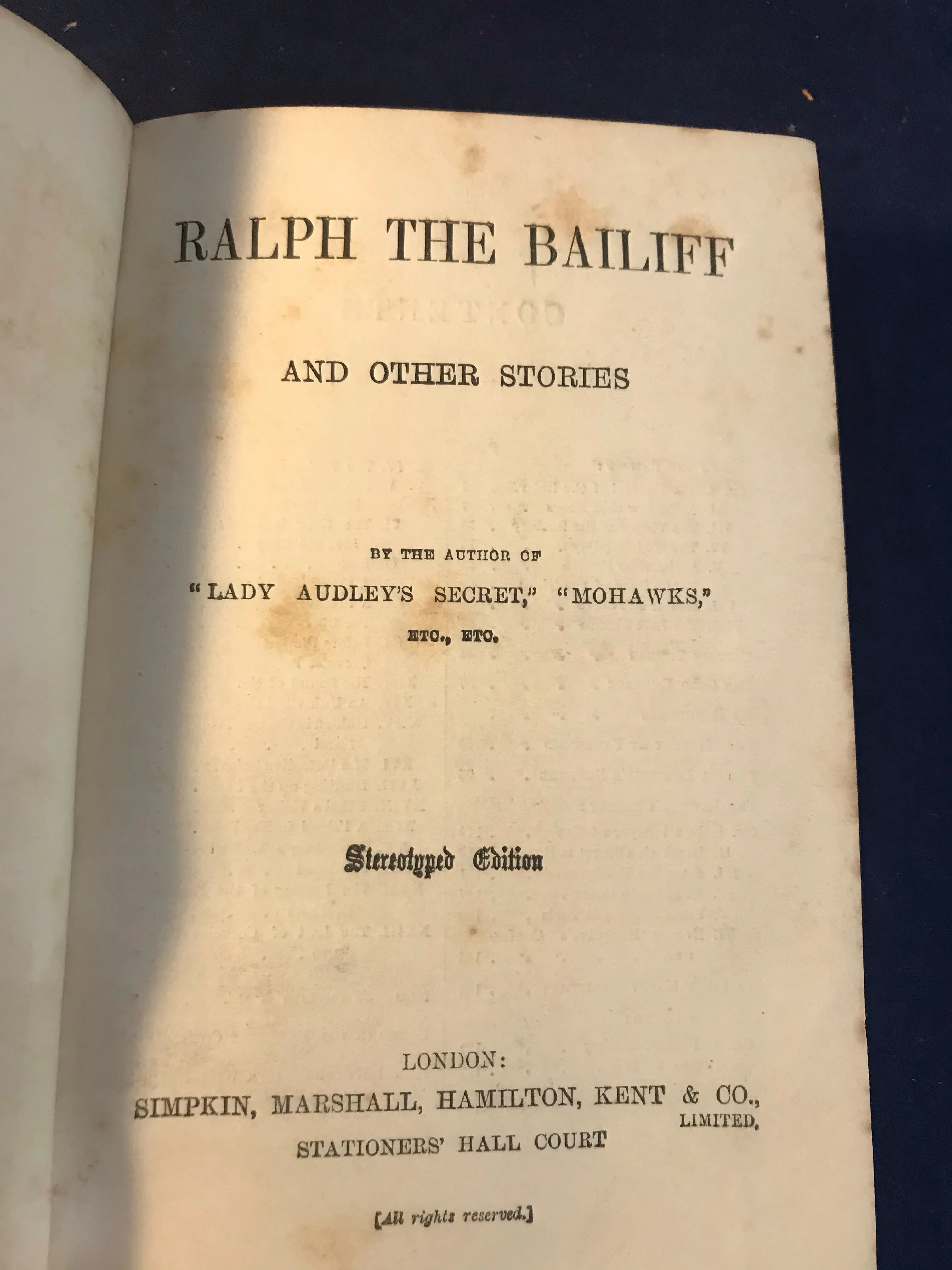 Mary. E. Braddon - Ralph the Bailif and Other Stories, Simpkin, Marshall, Hamilton, Kent & Co, n/d