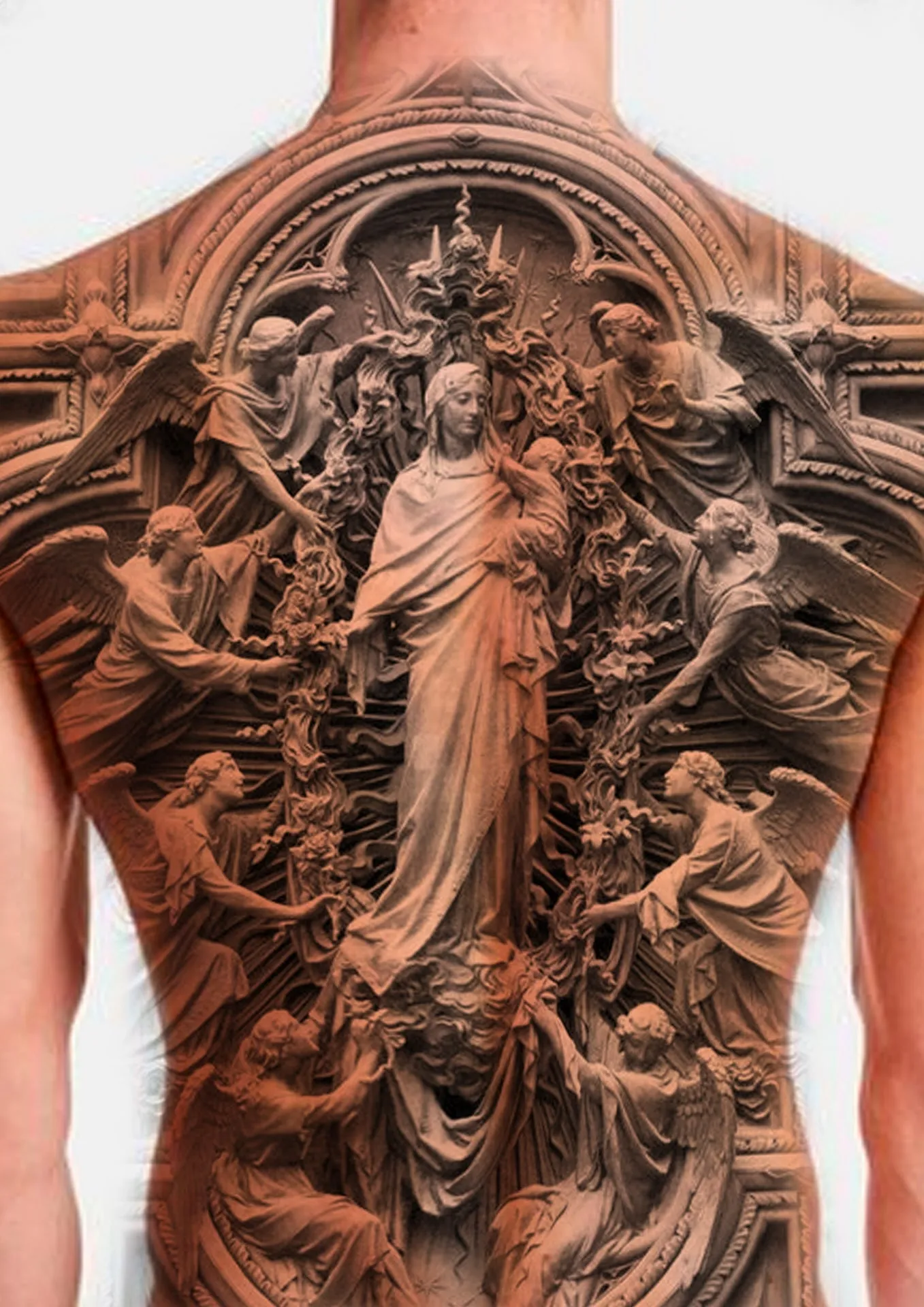 Mary, Jesus, and Angels Backpiece