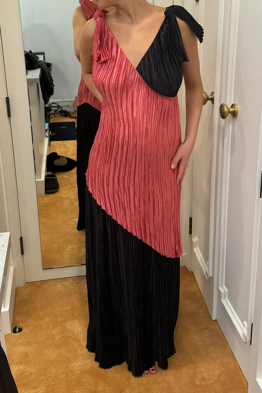Mary McFadden Fall 1980 Salmon & Black Dress