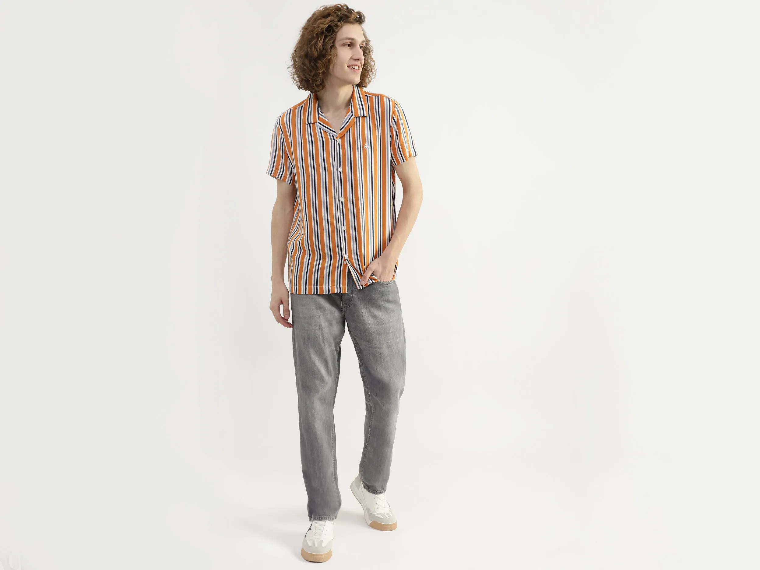 Men Striped Resort Collar Shirt