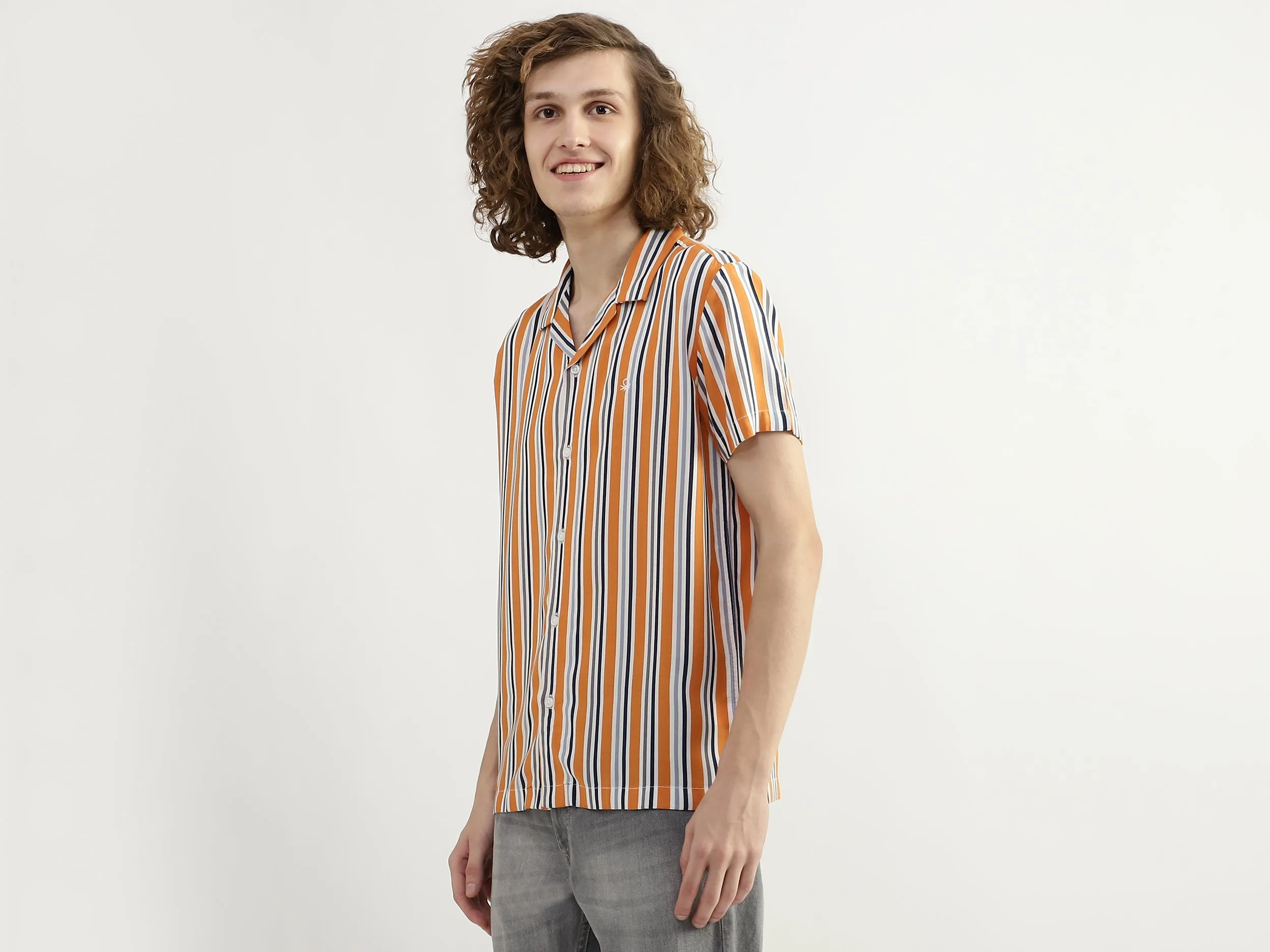 Men Striped Resort Collar Shirt