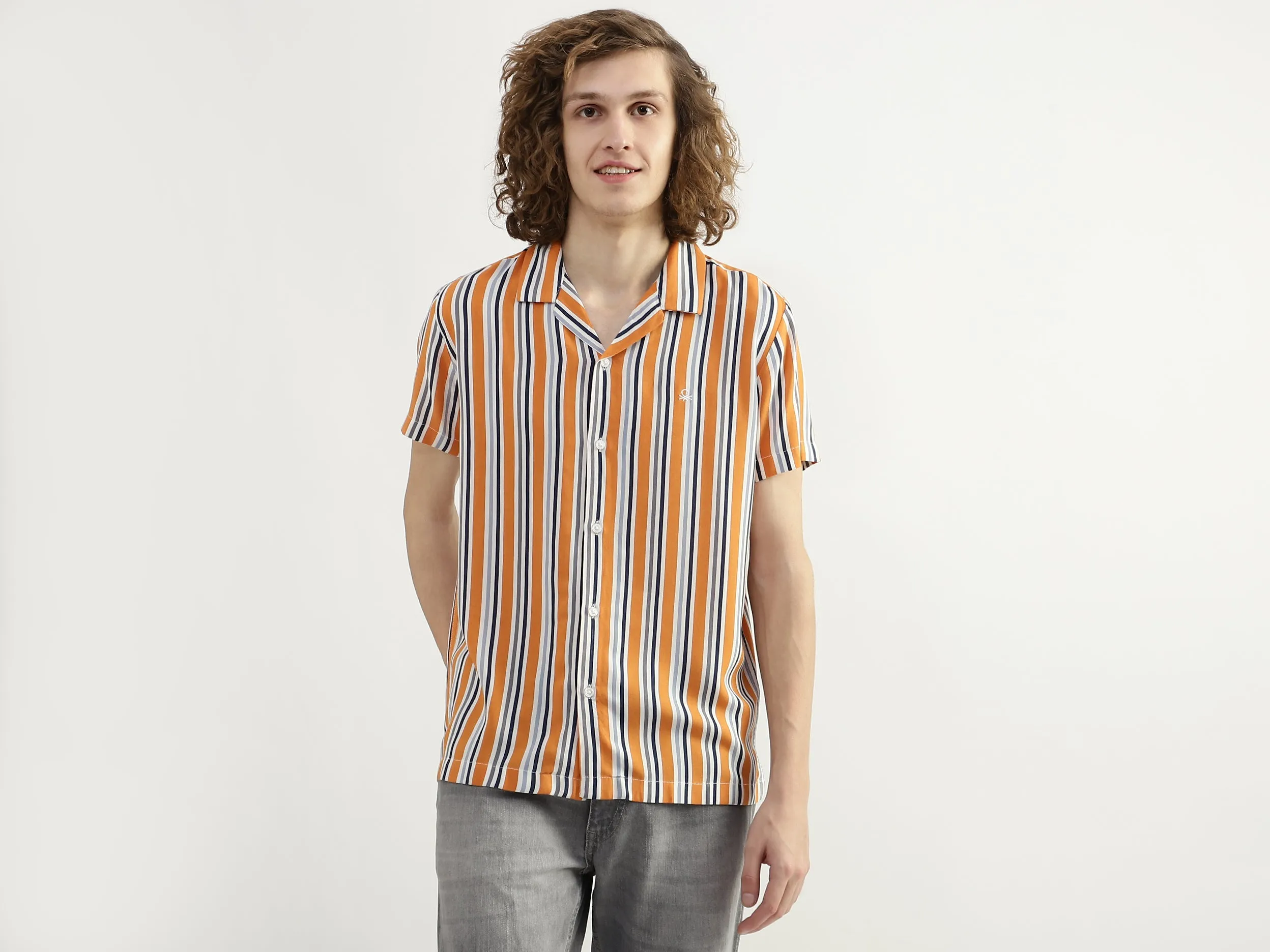 Men Striped Resort Collar Shirt