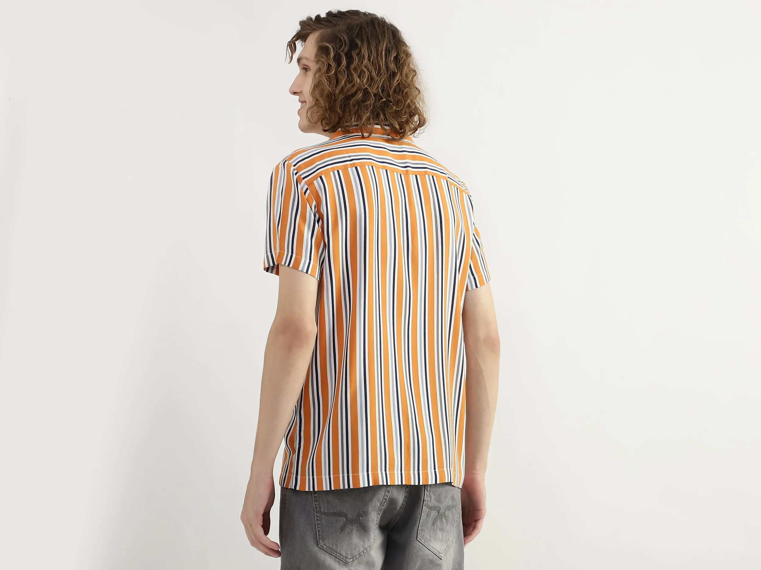 Men Striped Resort Collar Shirt