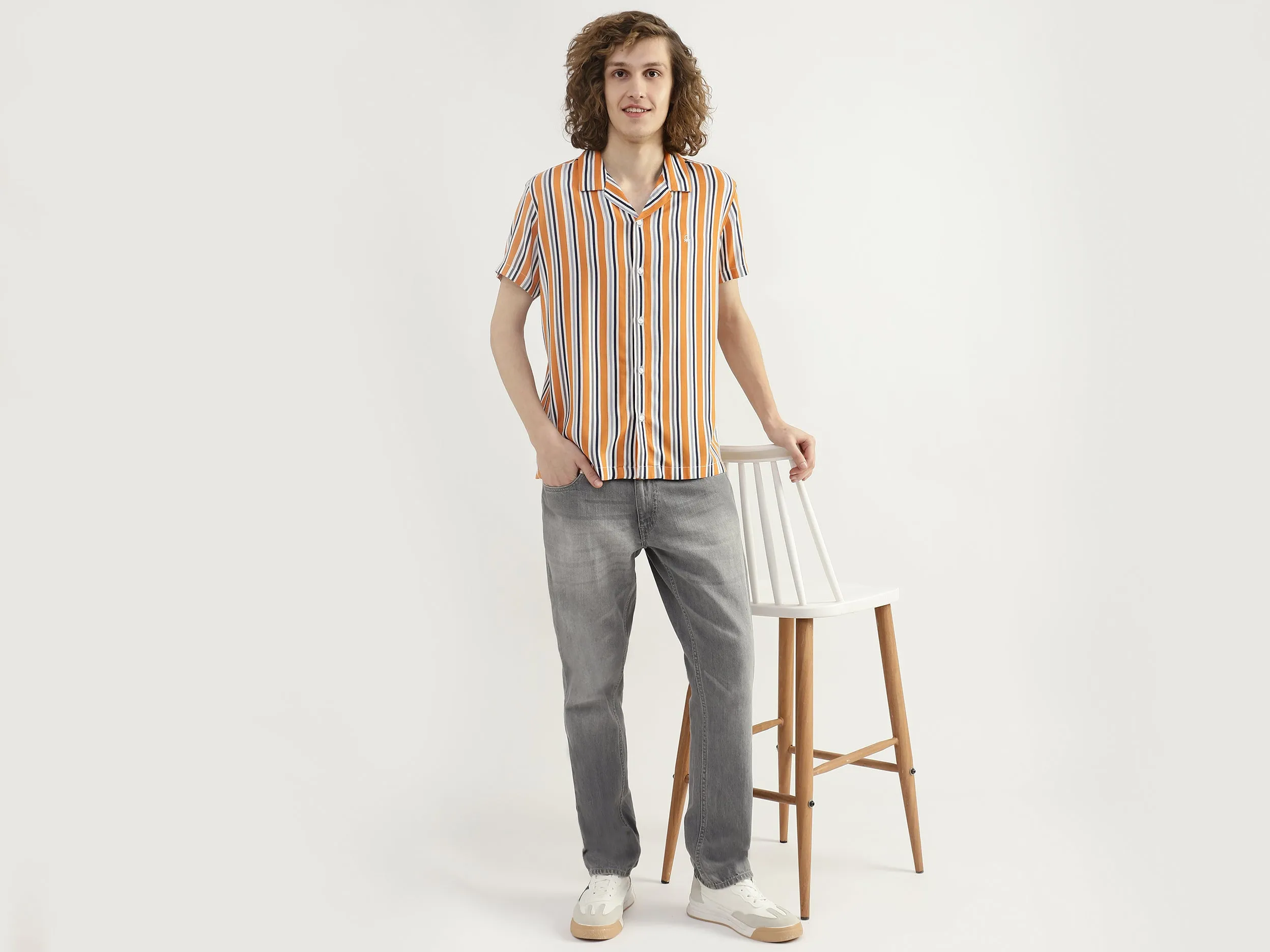 Men Striped Resort Collar Shirt