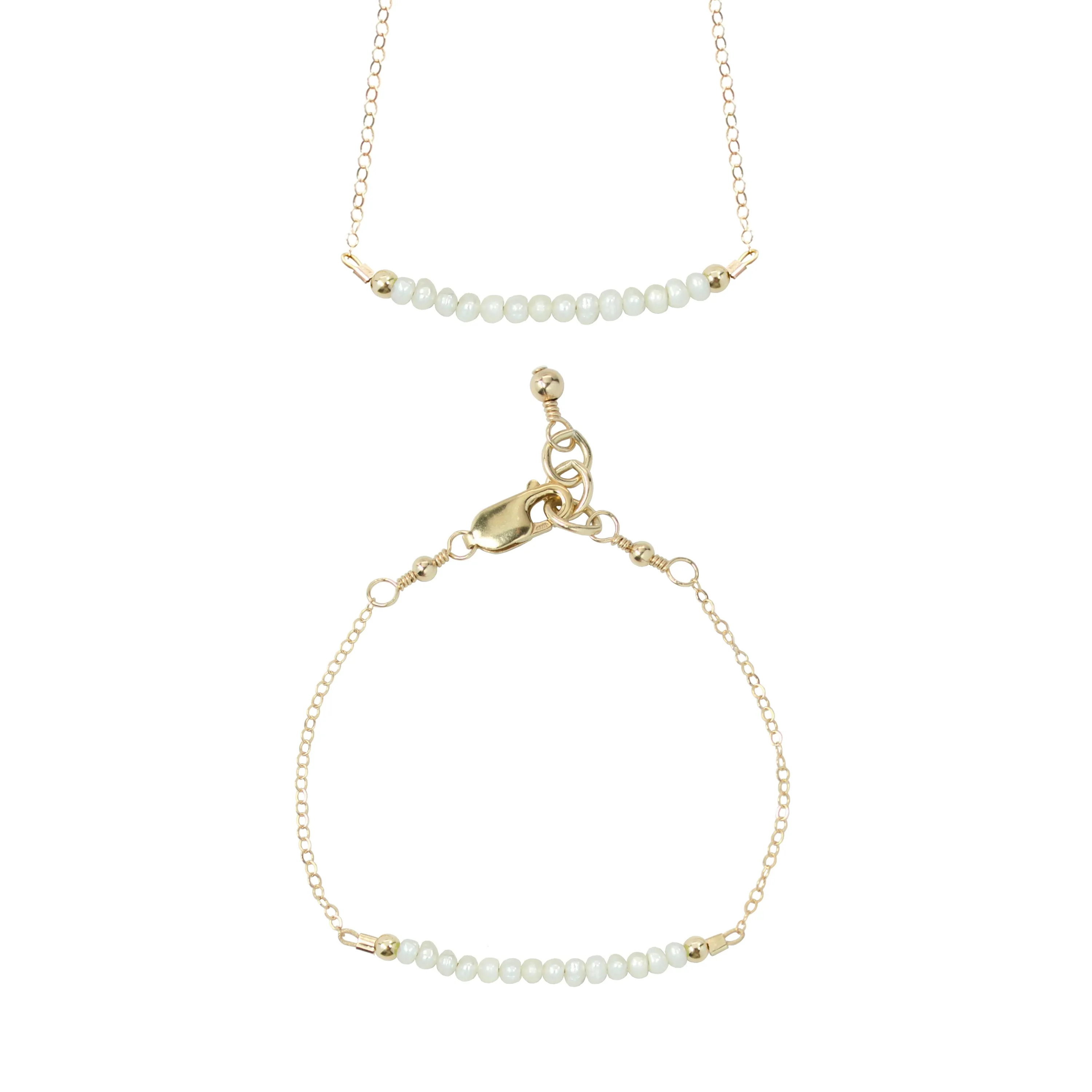 Mini Freshwater Pearl Choker Necklace   Chain Bracelet Set (2MM beads)