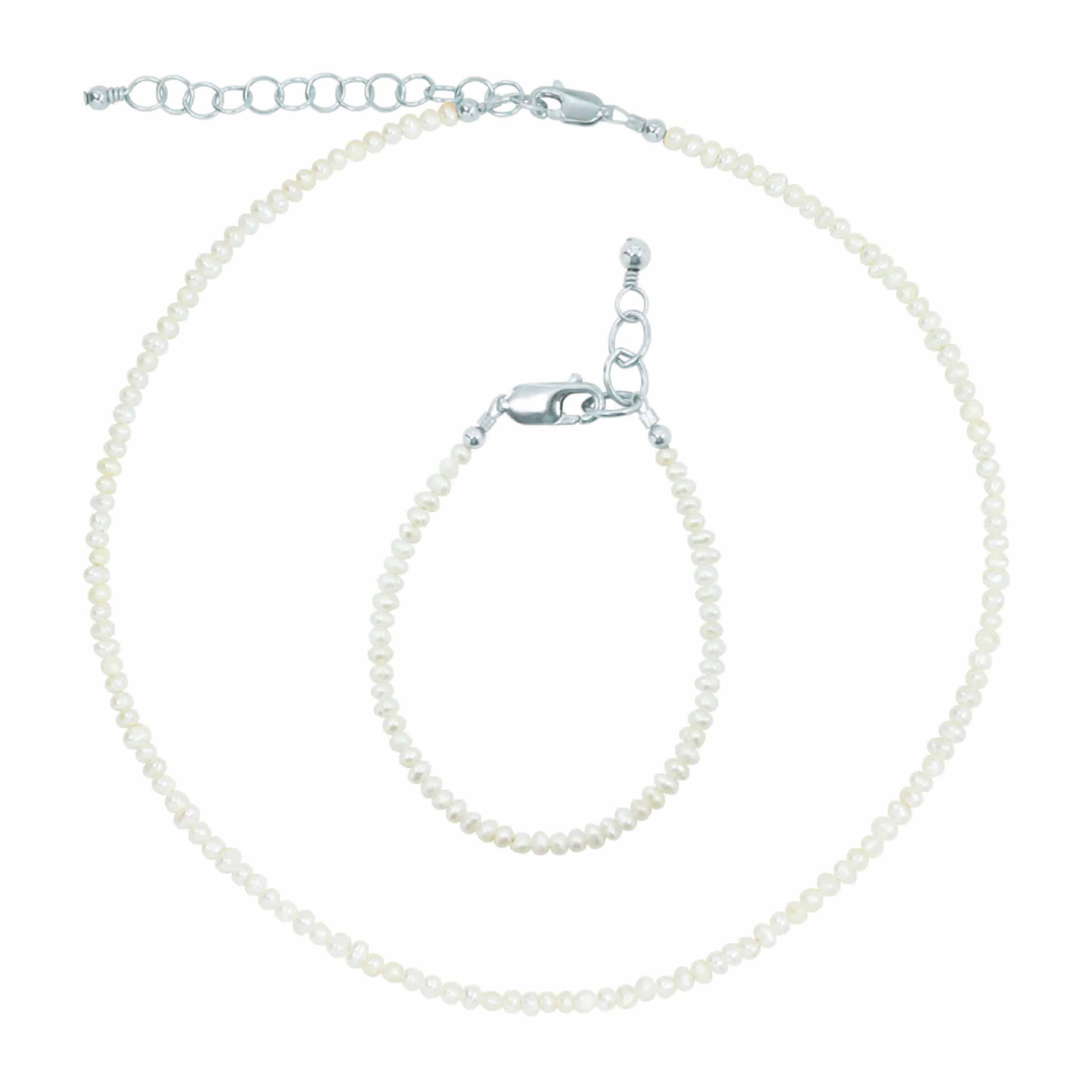 Mini Freshwater Pearl Necklace   Adult Bracelet Set (2MM Beads)