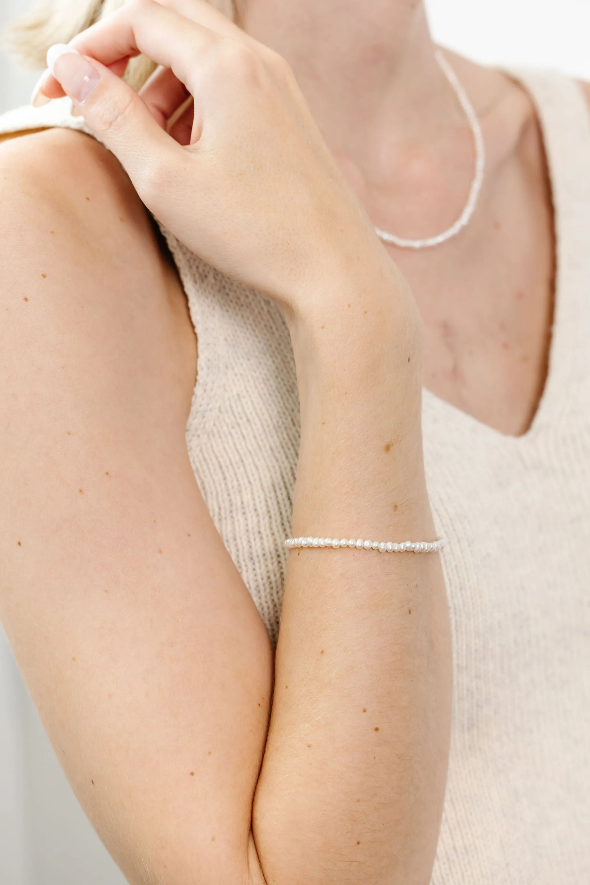 Mini Freshwater Pearl Necklace   Adult Bracelet Set (2MM Beads)