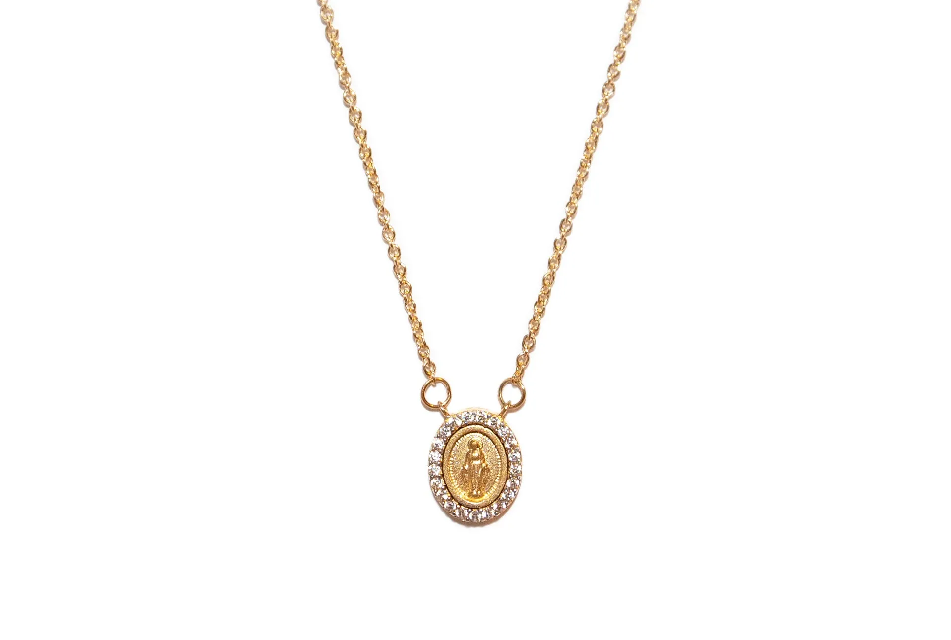 Miniature Guadalupe/Miraculous Medal with CZ Necklace