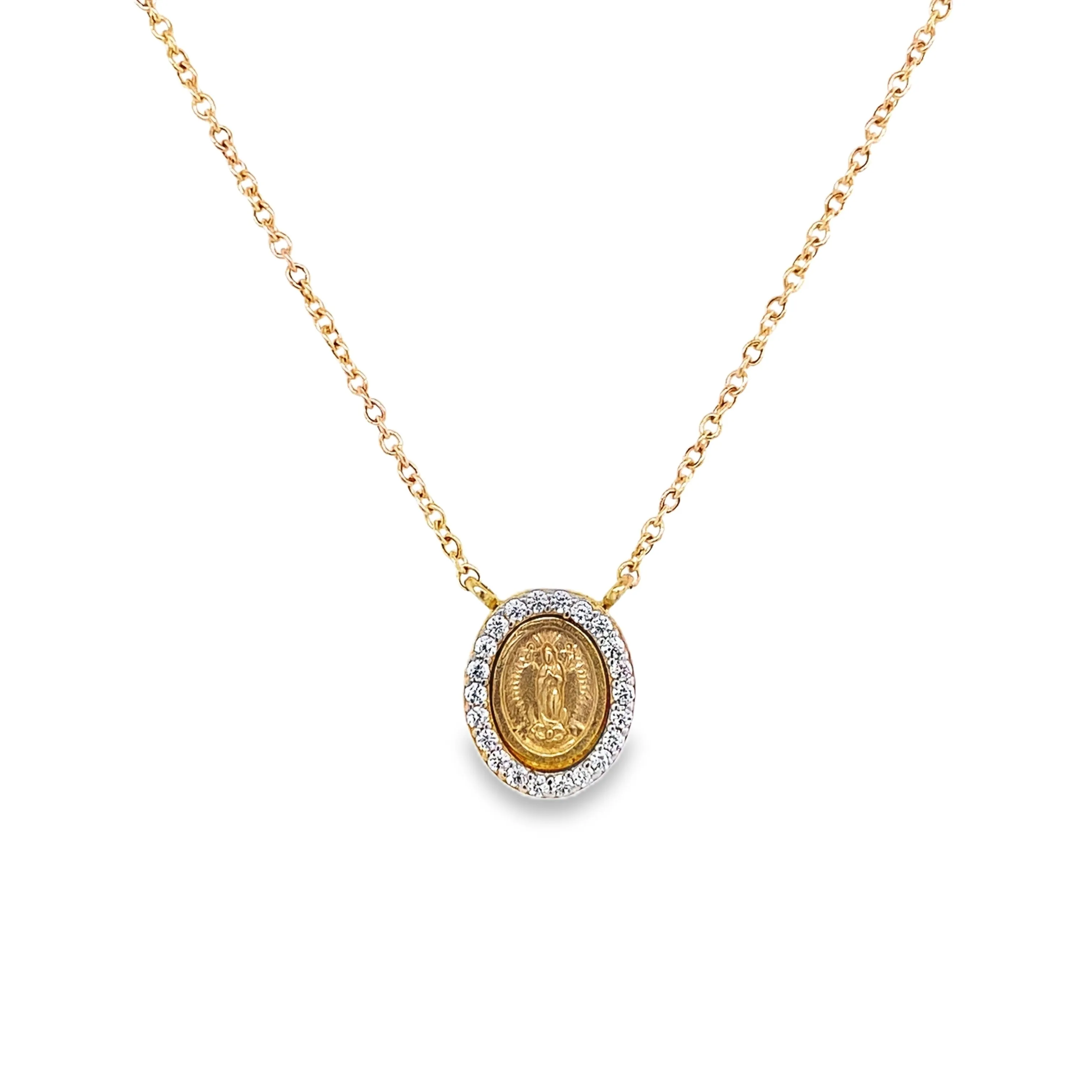 Miniature Guadalupe/Miraculous Medal with CZ Necklace