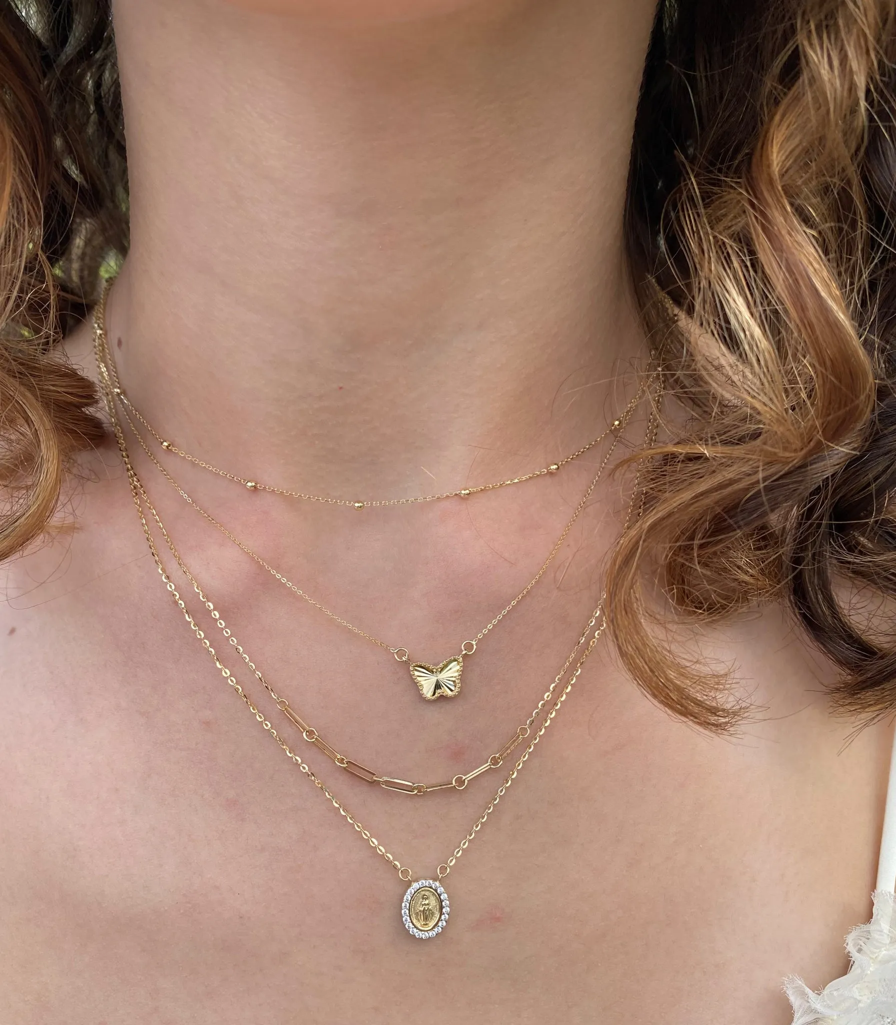 Miniature Guadalupe/Miraculous Medal with CZ Necklace
