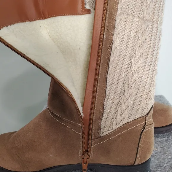 MUK LUKS Casey Mid-Calf Boot Cable Knit Back Stitched Accents Size 8